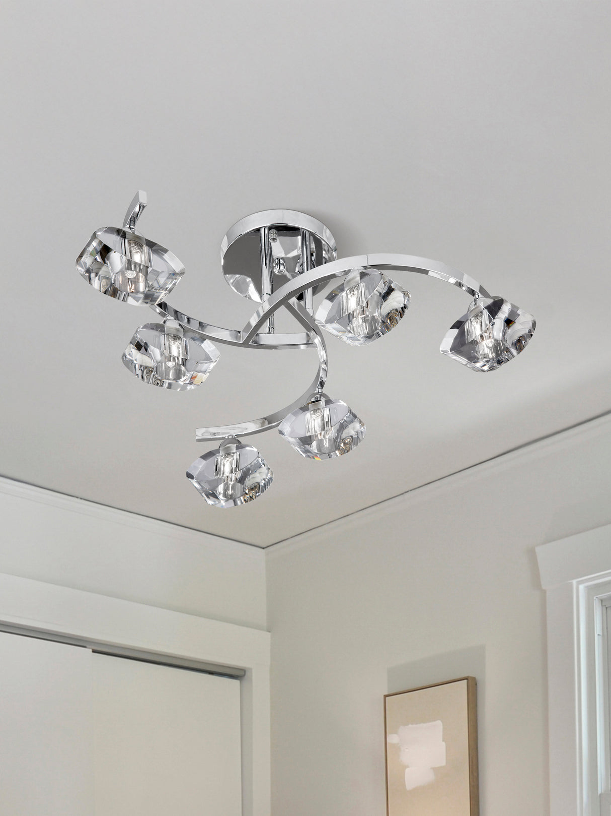 Searchlight Electric Sculptured Ice II 6Lt Flush - Chrome & Glass 8086-6CC