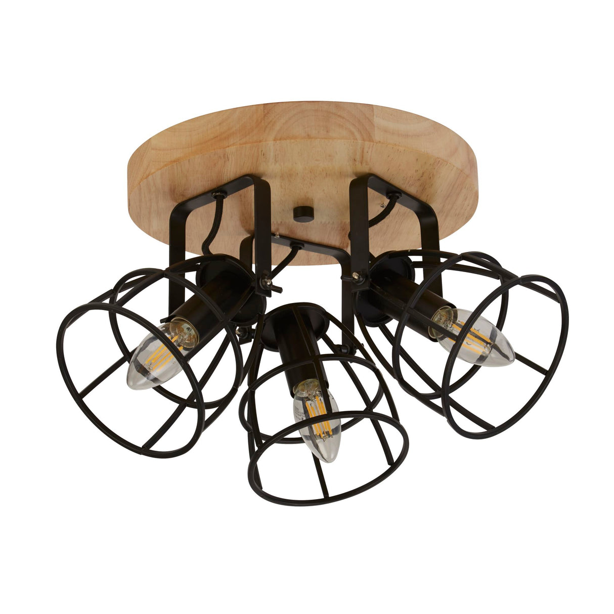 Searchlight Electric Vision 3Lt Round Ceiling Light - Matt Black Metal & Wood 81698-3BK