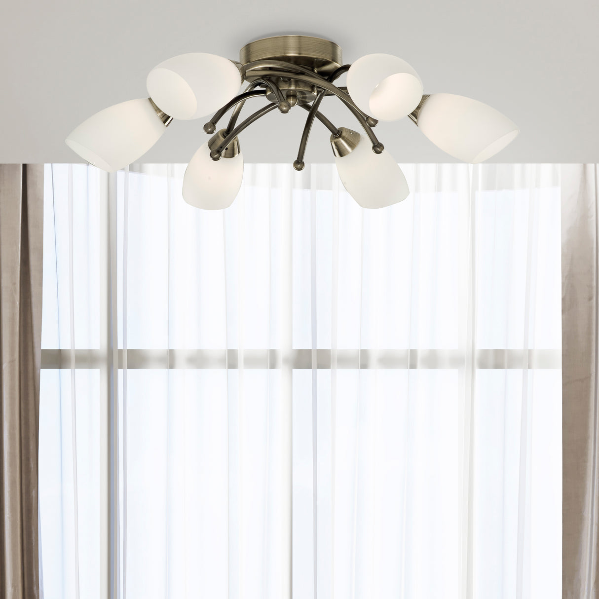 Searchlight Electric Opera 6Lt Flush -Antique Brass & Opal Glass 8186-6AB