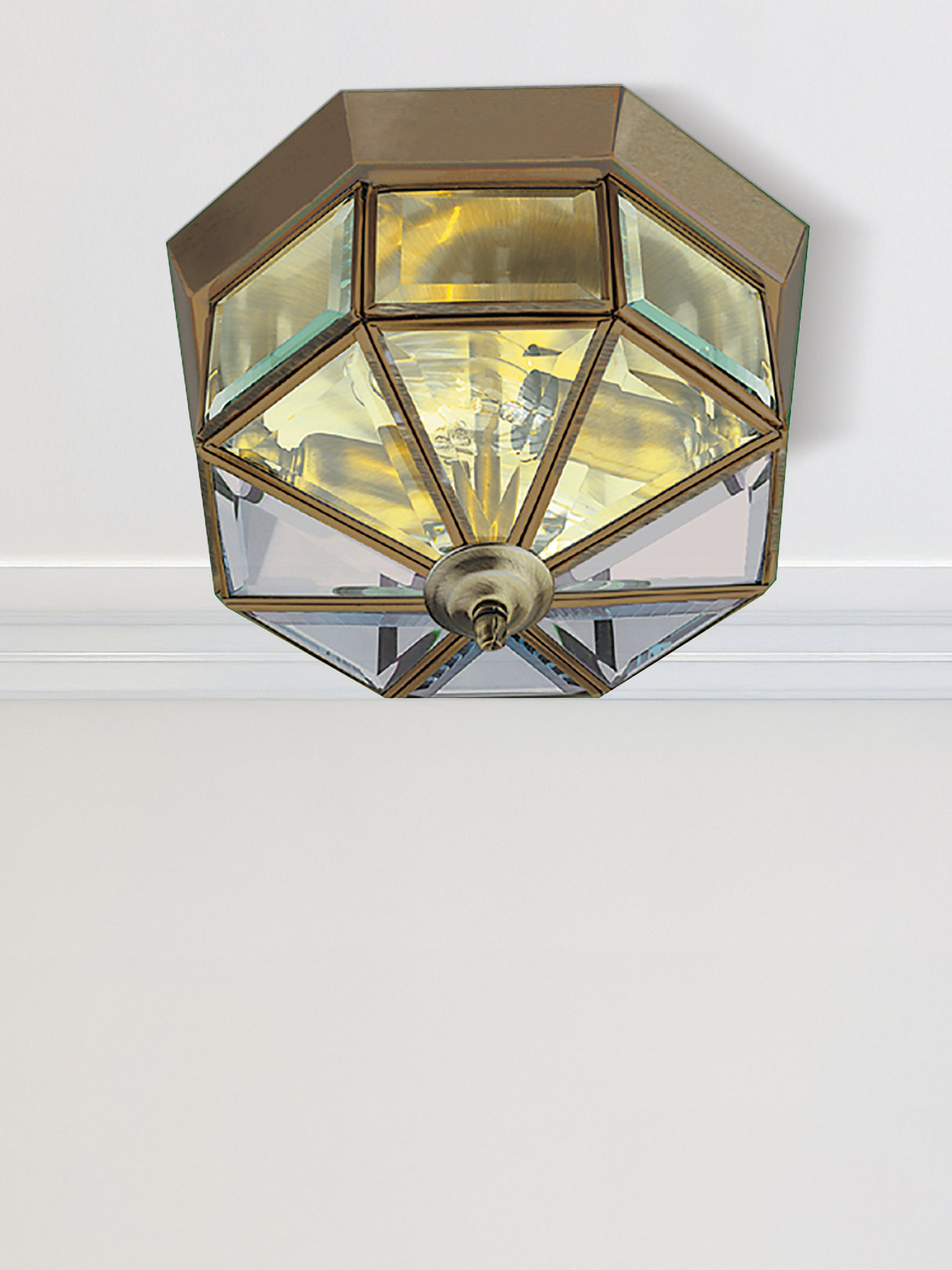Searchlight Electric Pisa III Flush - Antique Brass Metal & Clear Bevelled Glass 8235AB