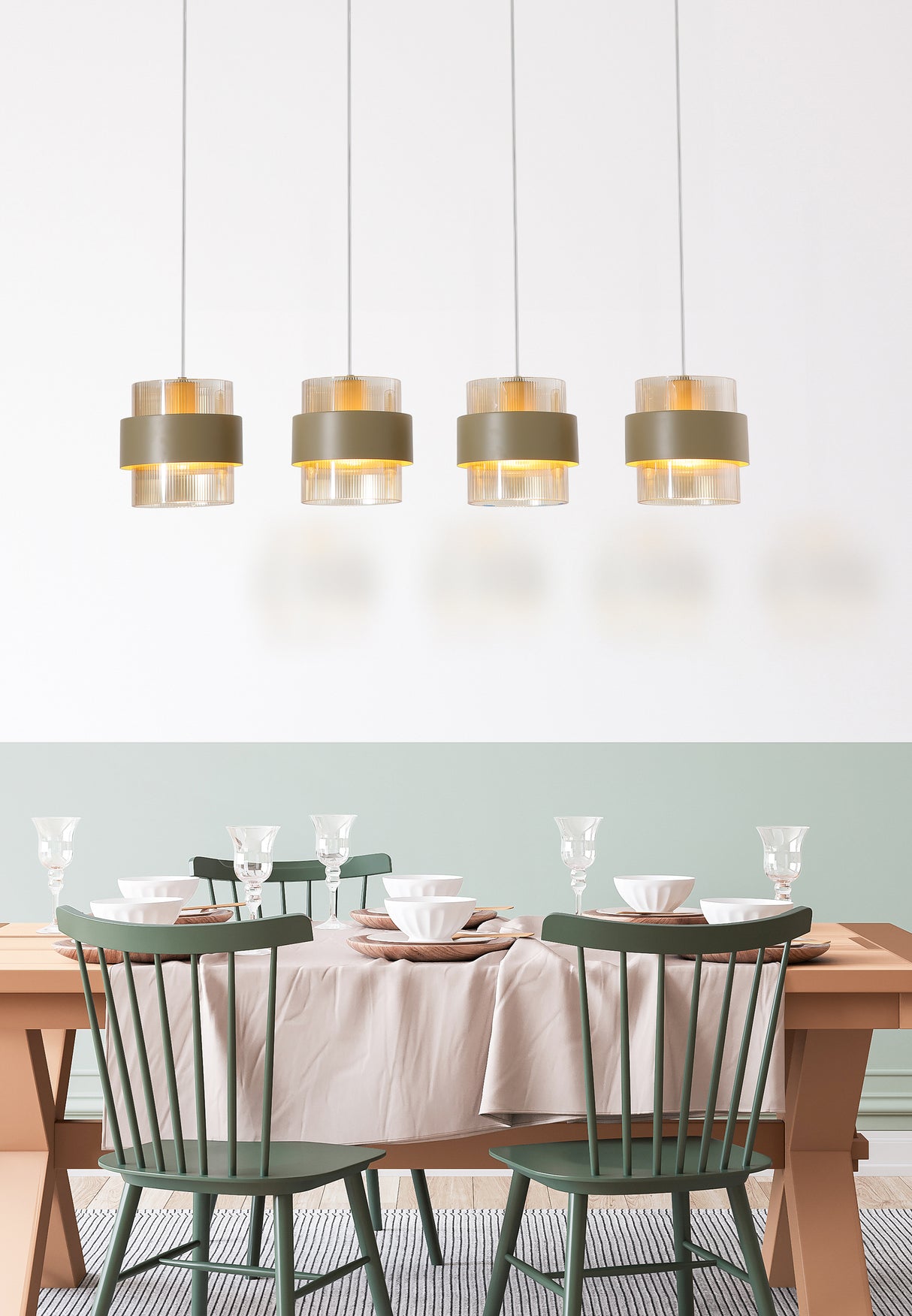 Searchlight Electric Royal 4Lt Bar Pendant, Sand Metal, Amber Ribbed Glass 82434-4SA