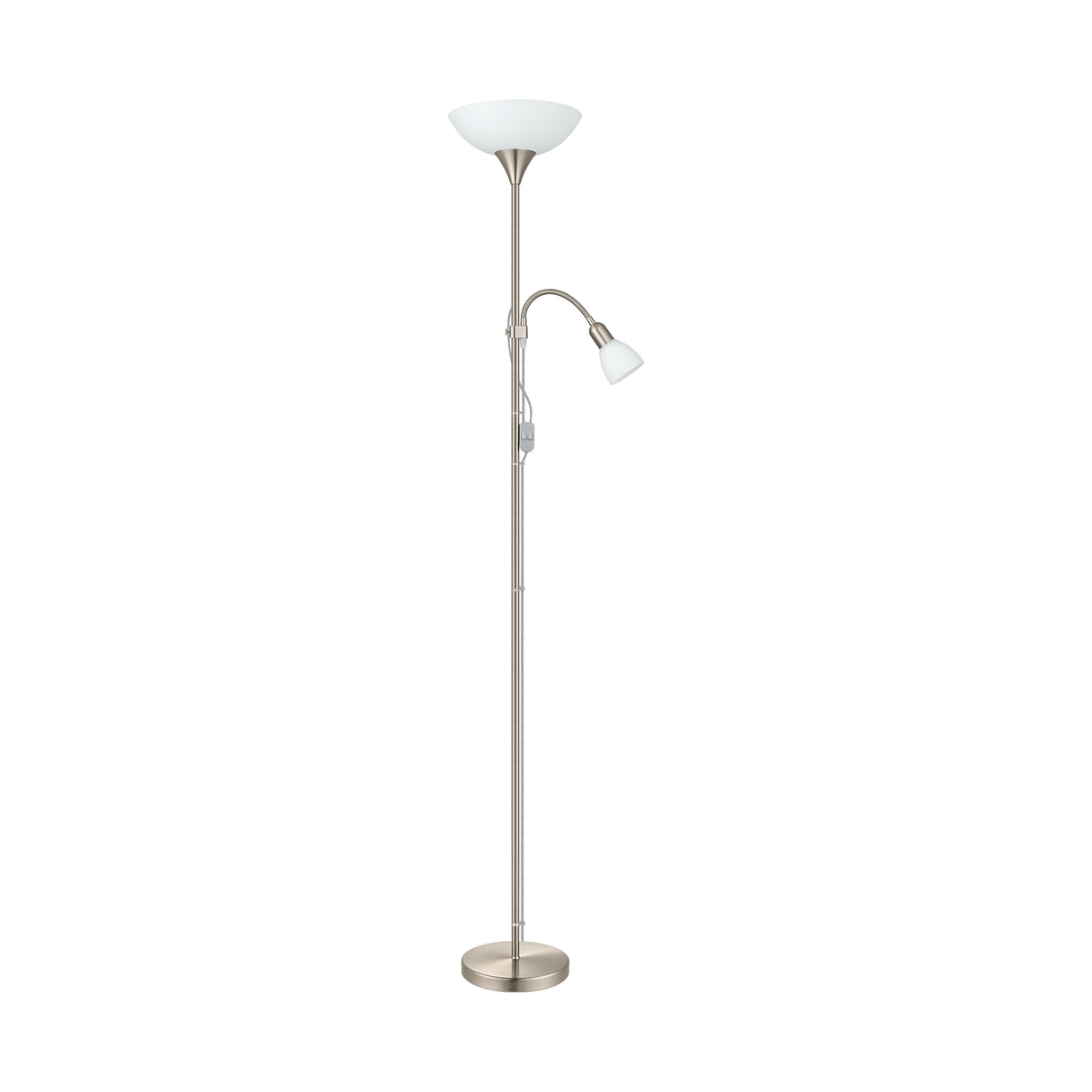 Eglo EU UP 2 Floor Lamp – Satin Nickel Uplighter with Reading Light, E27 & E14, Inline Switch