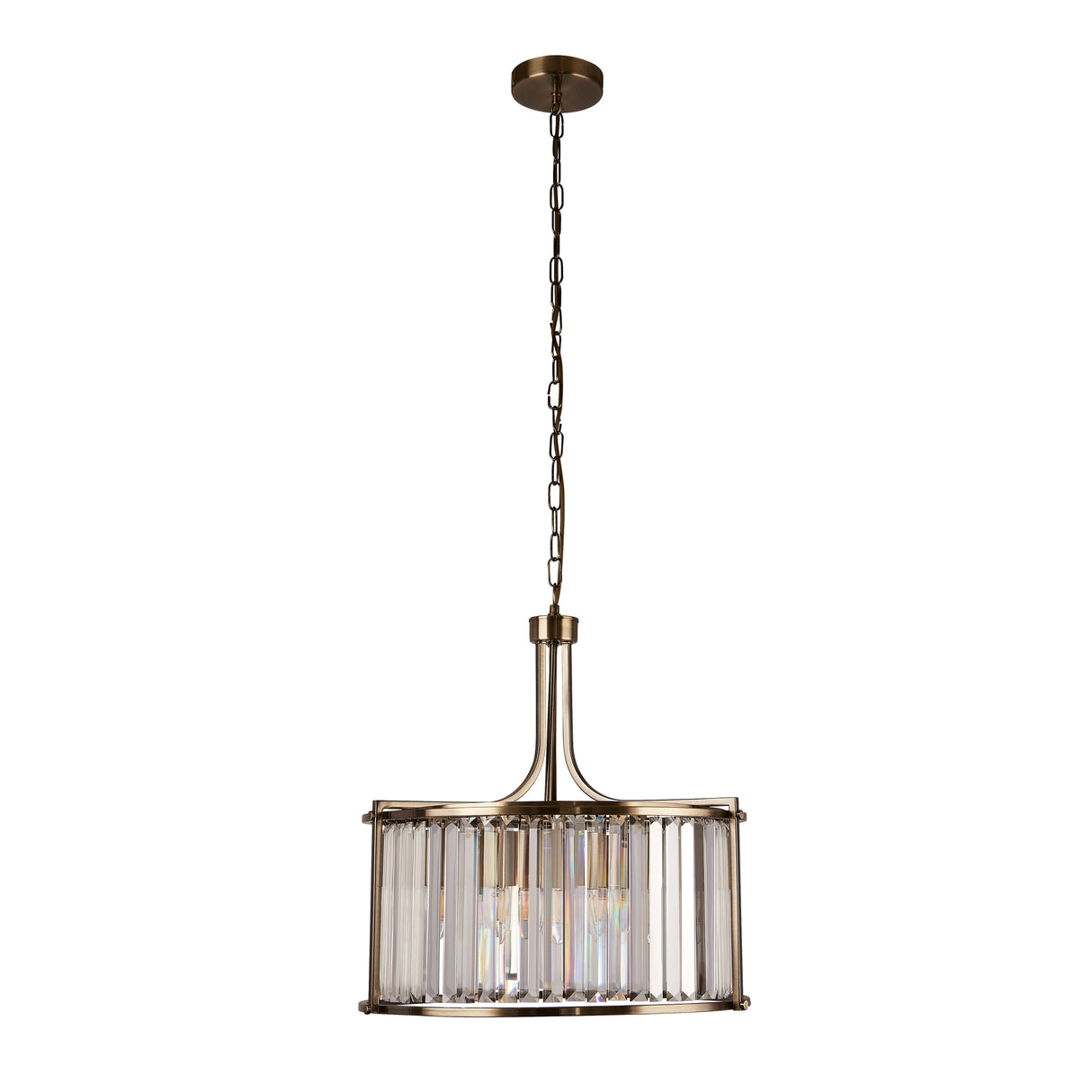 Searchlight Electric Victoria 5Lt Pendant - Antique Brass Metal & Clear Crystal 8295-5AB