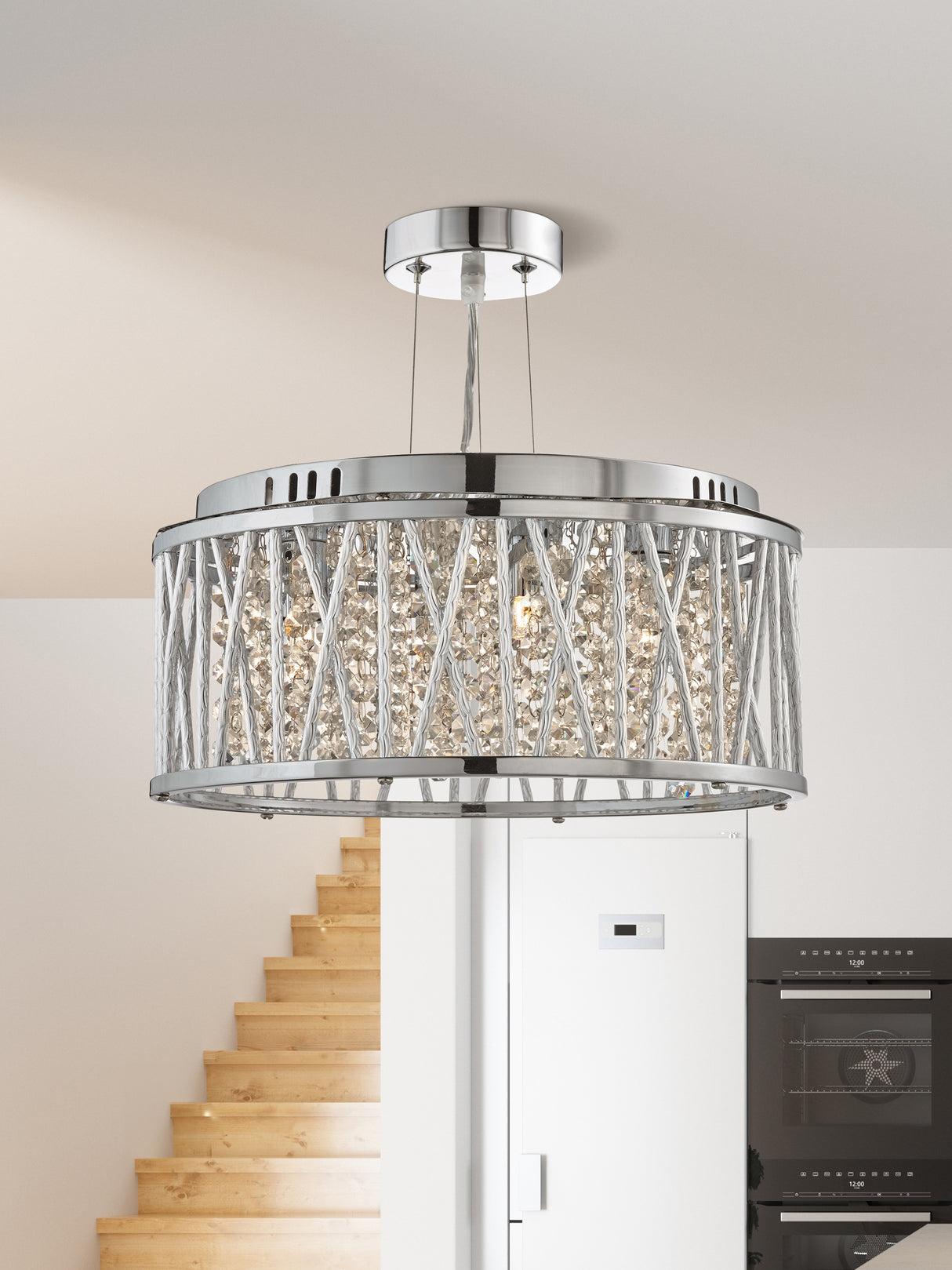 Searchlight Electric Elise 3Lt Pendant to Semi-Flush - Chrome Metal & Crystal 8333-3CC