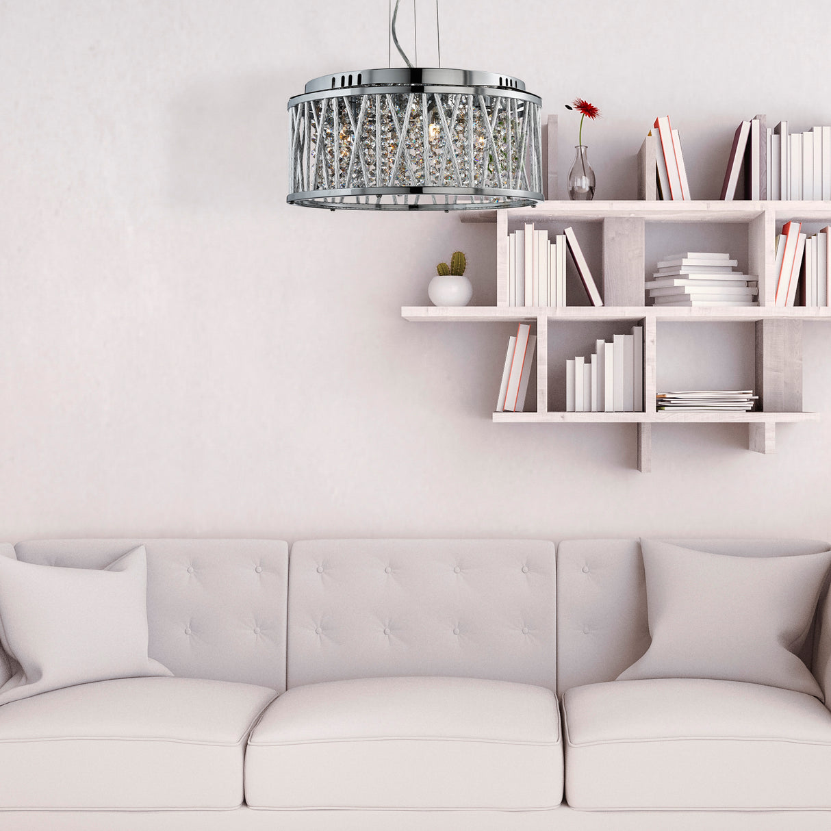 Searchlight Electric Elise 4Lt Pendant to Semi-Flush - Chrome Metal & Crystal 8334-4CC