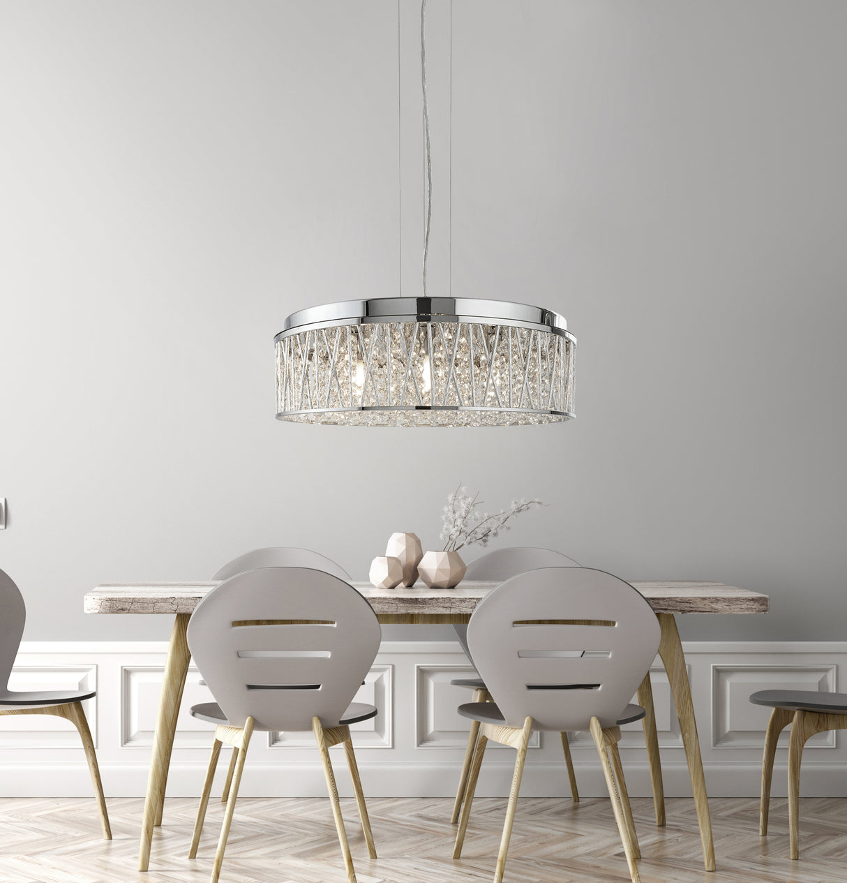 Searchlight Electric Elise 7Lt Pendant to Semi-Flush - Chrome Metal & Crystal 8337-7CC
