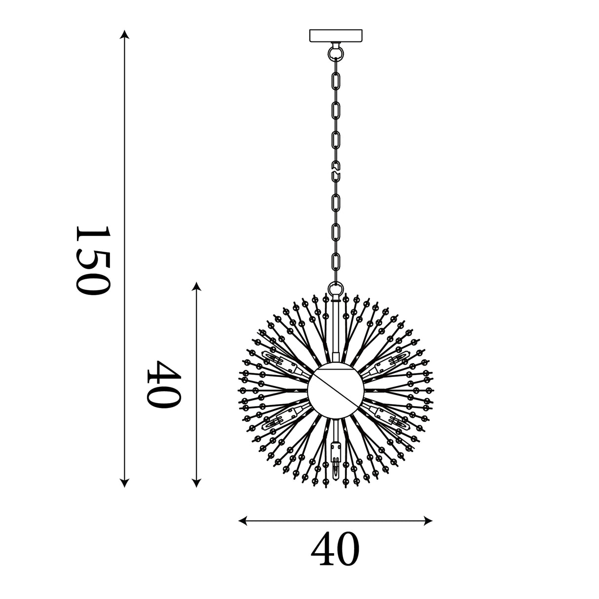 Searchlight Electric Sunburst 7Lt Pendant - Chrome Metal & Glass Beads 83420-7CC