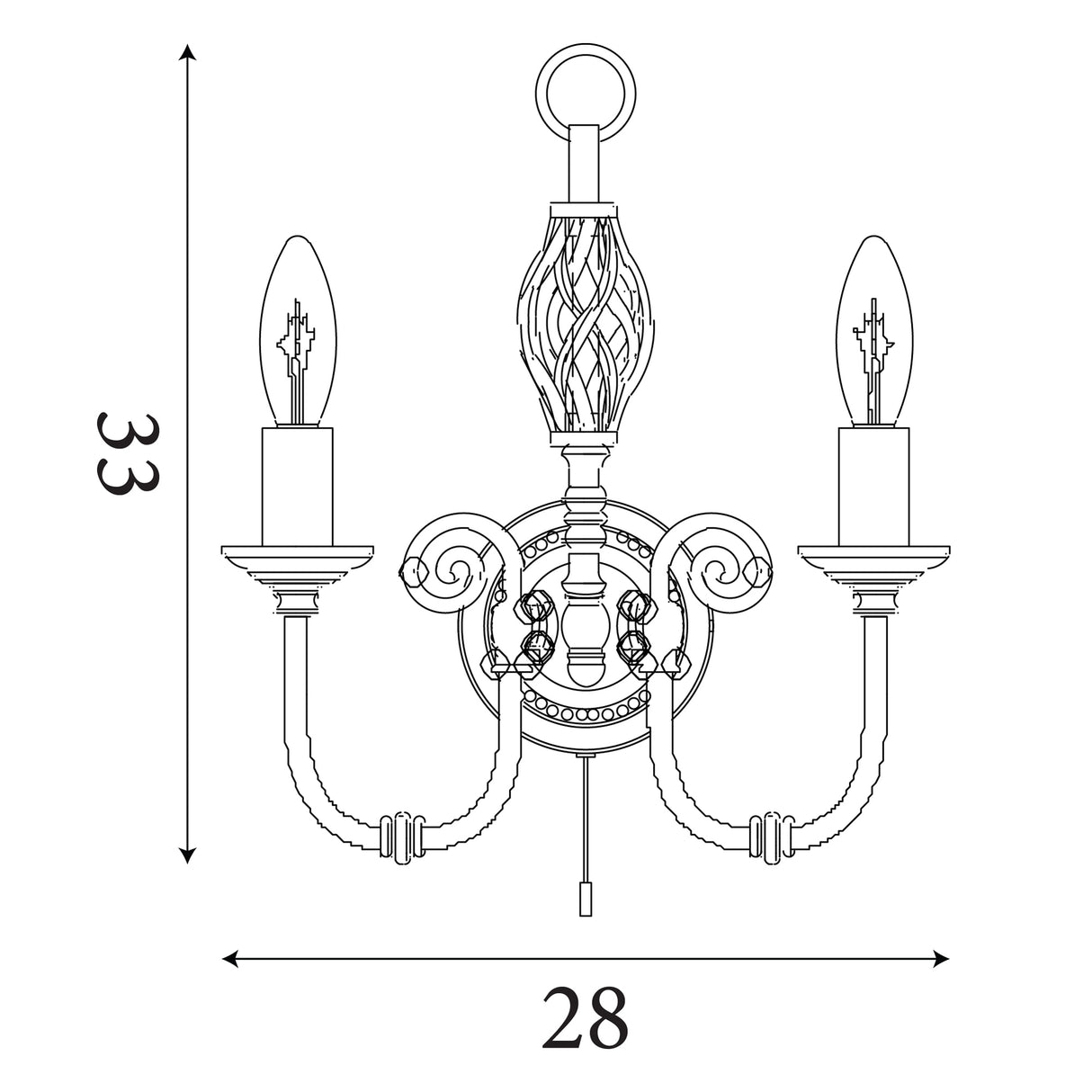 Searchlight Electric Zanzibar 2Lt Wall Light - Antique Brass Metal 8392-2