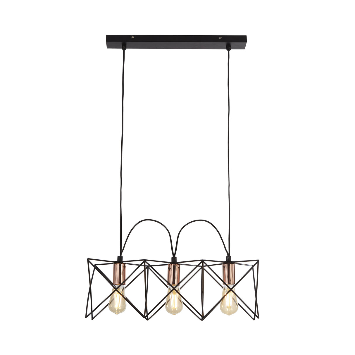 Anthea 3Lt Pendant - Black Metal & Copper
