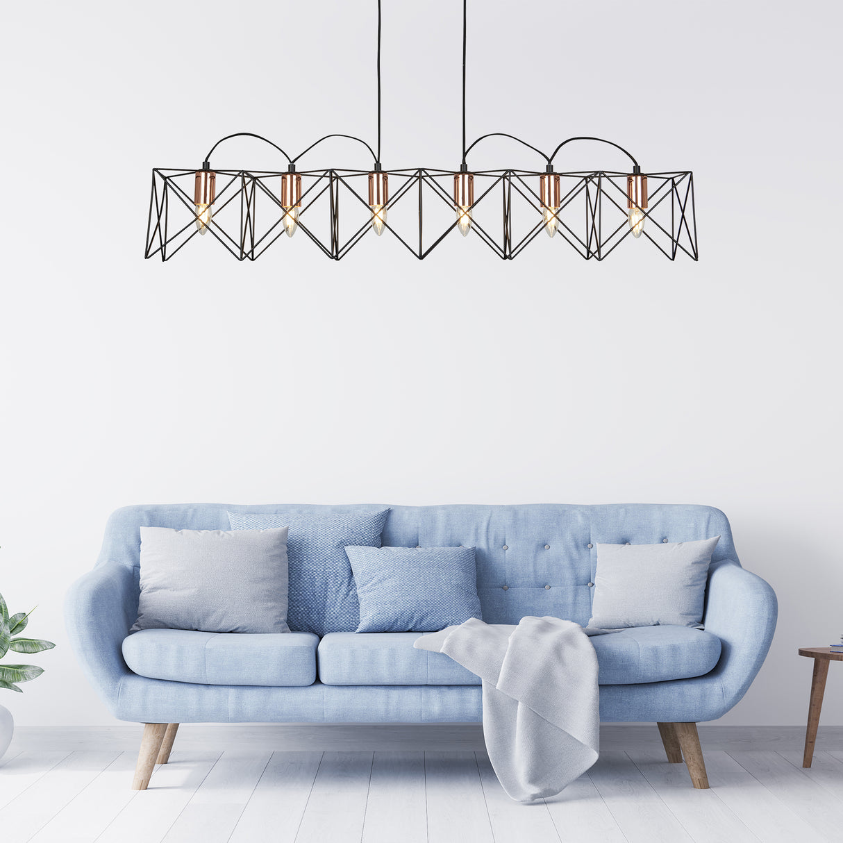 Searchlight Electric Anthea 6Lt Pendant - Black Metal & Copper 8416-6BK
