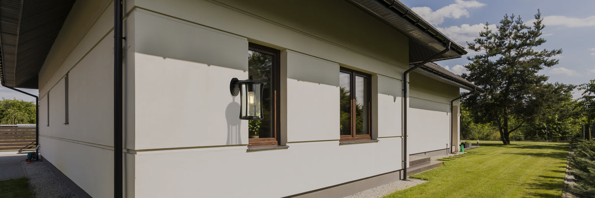 Searchlight Electric Pagoda Outdoor Wall Light- Black Metal & Clear Glass 8477BK