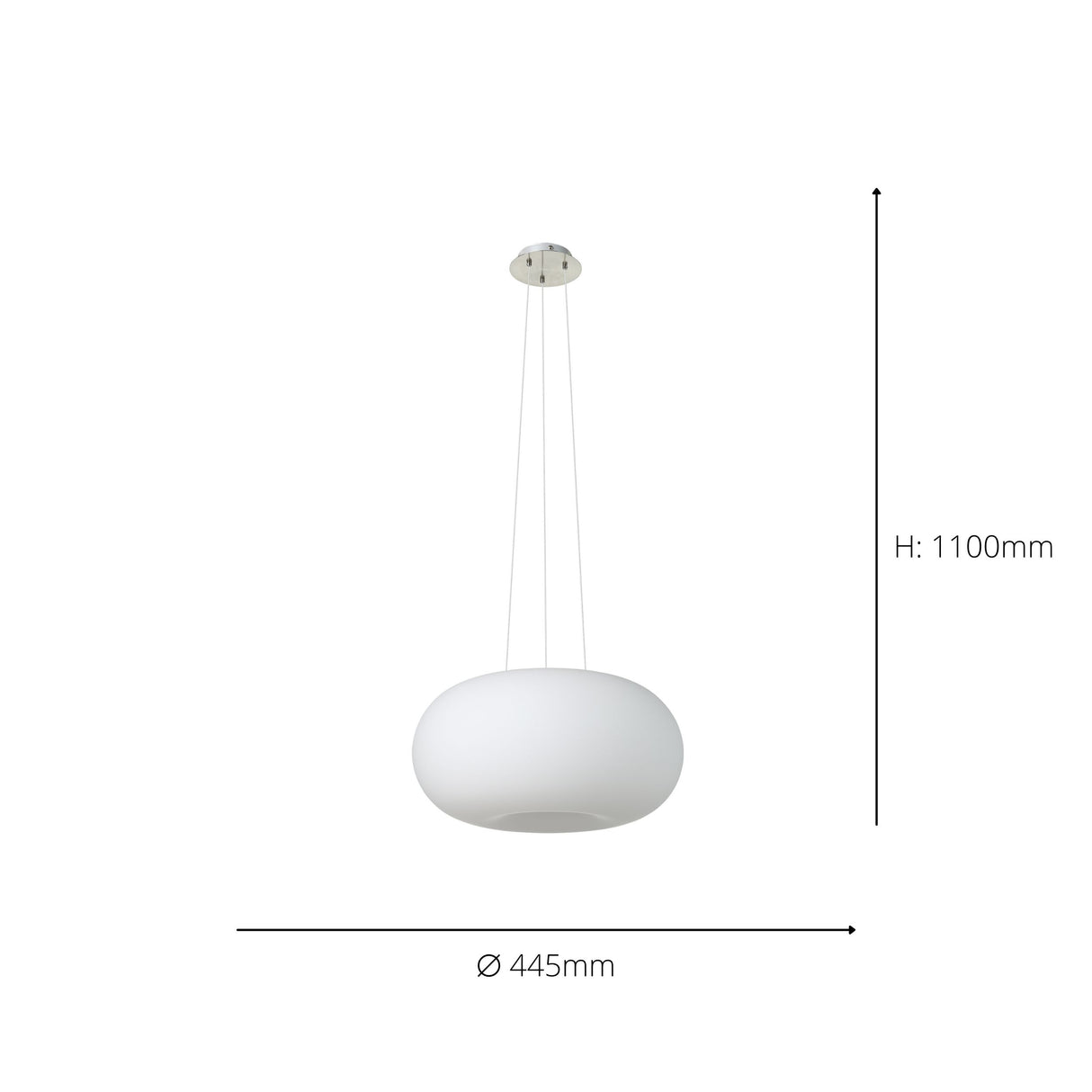 Eglo EU OPTICA Pendant Light – 445mm Satin Nickel with Opal Glass Shade, E27 Fitting