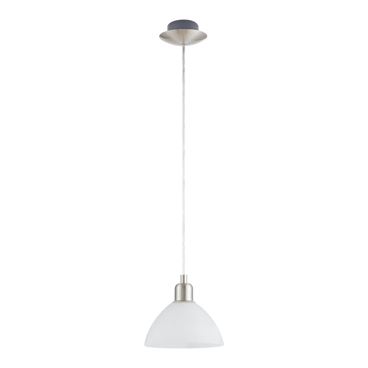 Eglo EU BRENDA Pendant Light – Satin Nickel Steel, White Alabaster Glass, E27, Classic Indoor Pendant Lighting