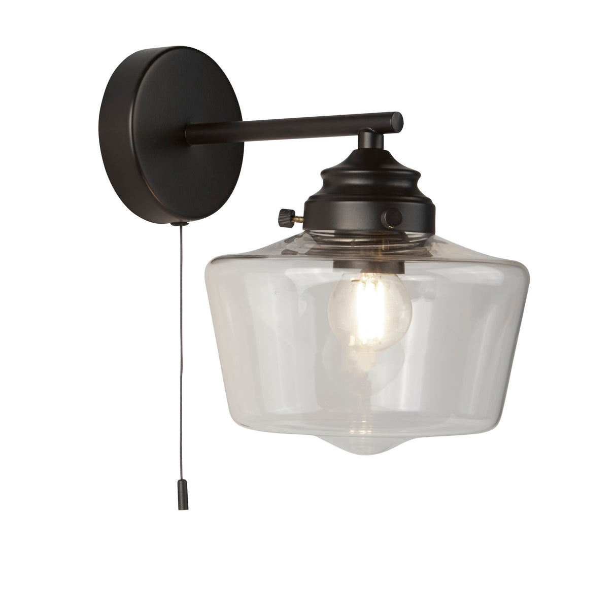 School House Wall Light - Black Metal & Clear Glass