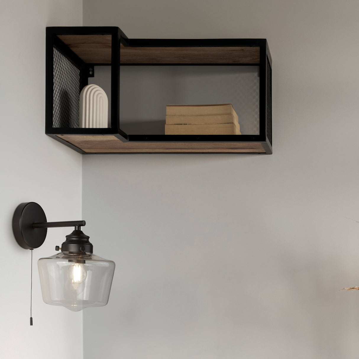Searchlight Electric School House Wall Light - Black Metal & Clear Glass 8708-1BK