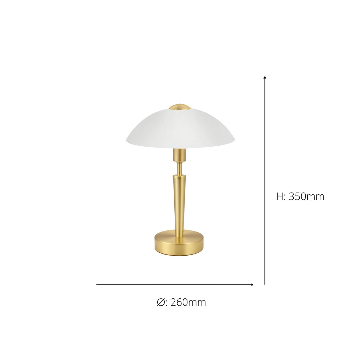 Eglo EU SOLO?1 Table Lamp – Matte Brass Steel with White Satin Glass, Touch Dimmer, E14, Indoor Lighting