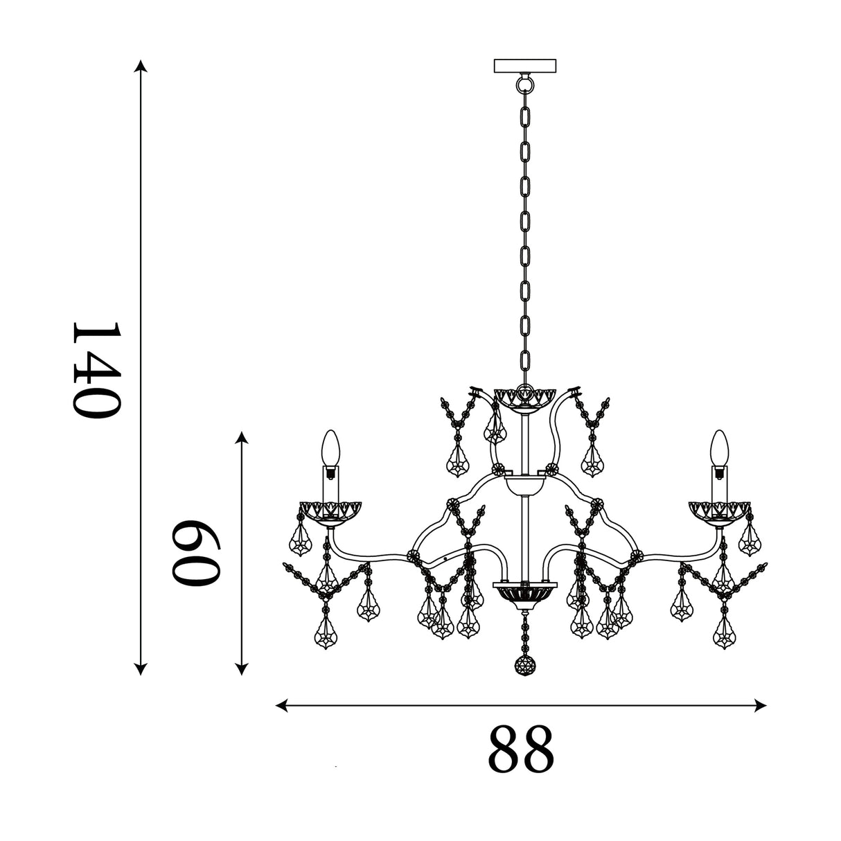 Searchlight Electric Paris 12Lt Chandelier - Antique Brass Metal & Clear Crystal 87312-12AB