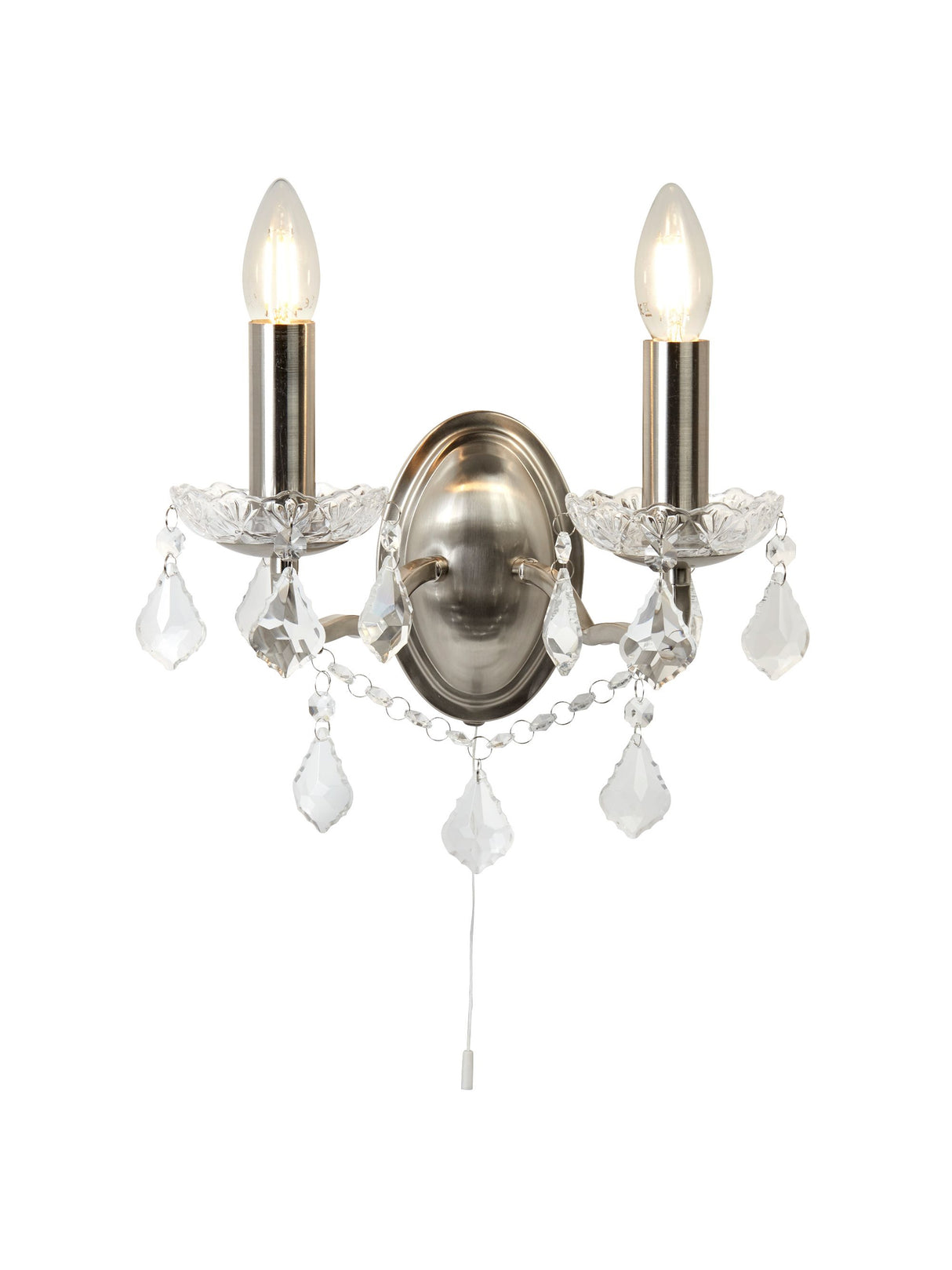 Paris 2Lt Wall Light - Satin Silver & Clear Crystal Drops