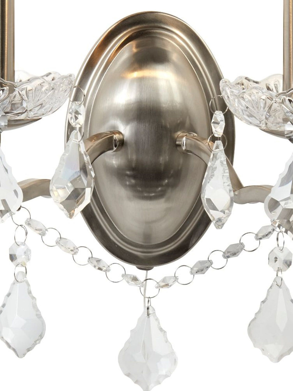 Searchlight Electric Paris 2Lt Wall Light - Satin Silver & Clear Crystal Drops 8732-2SS