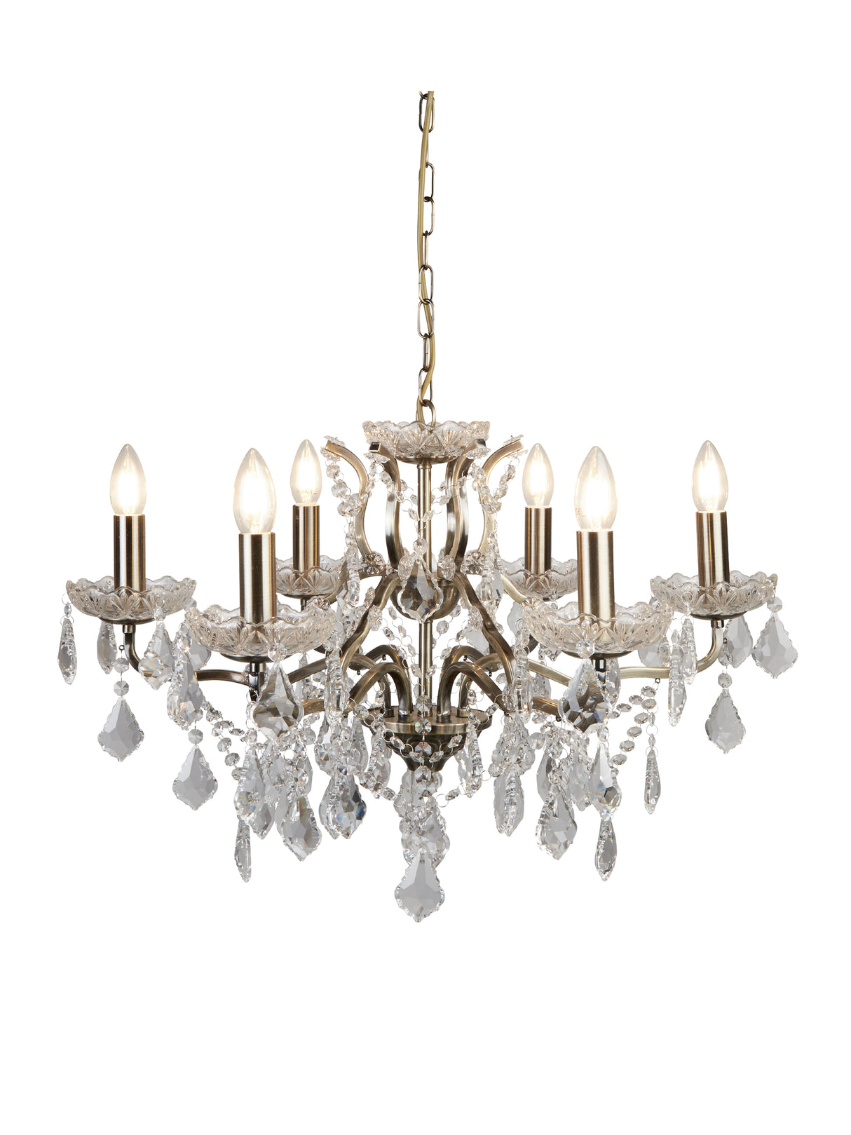 Paris 6Lt Chandelier - Antique Brass Metal & Clear Crystal
