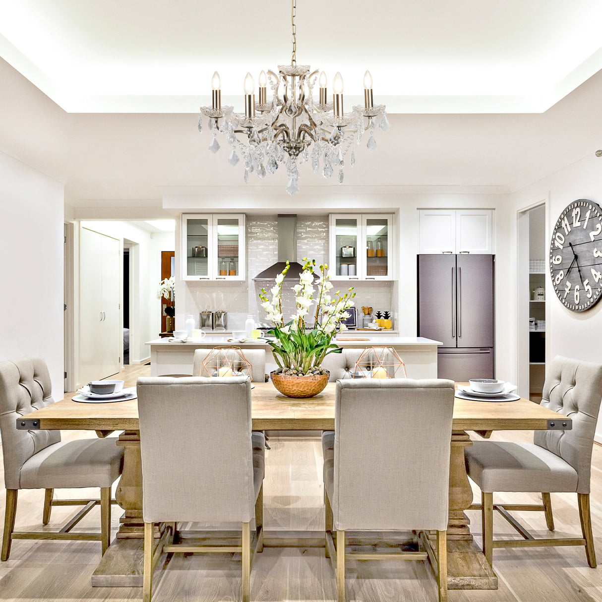 Searchlight Electric Paris 6Lt Chandelier - Antique Brass Metal & Clear Crystal 8736-6AB