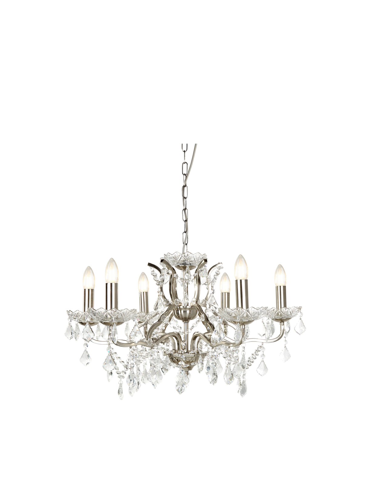 Paris 6Lt Chandelier - Satin Silver Metal & Clear Crystal