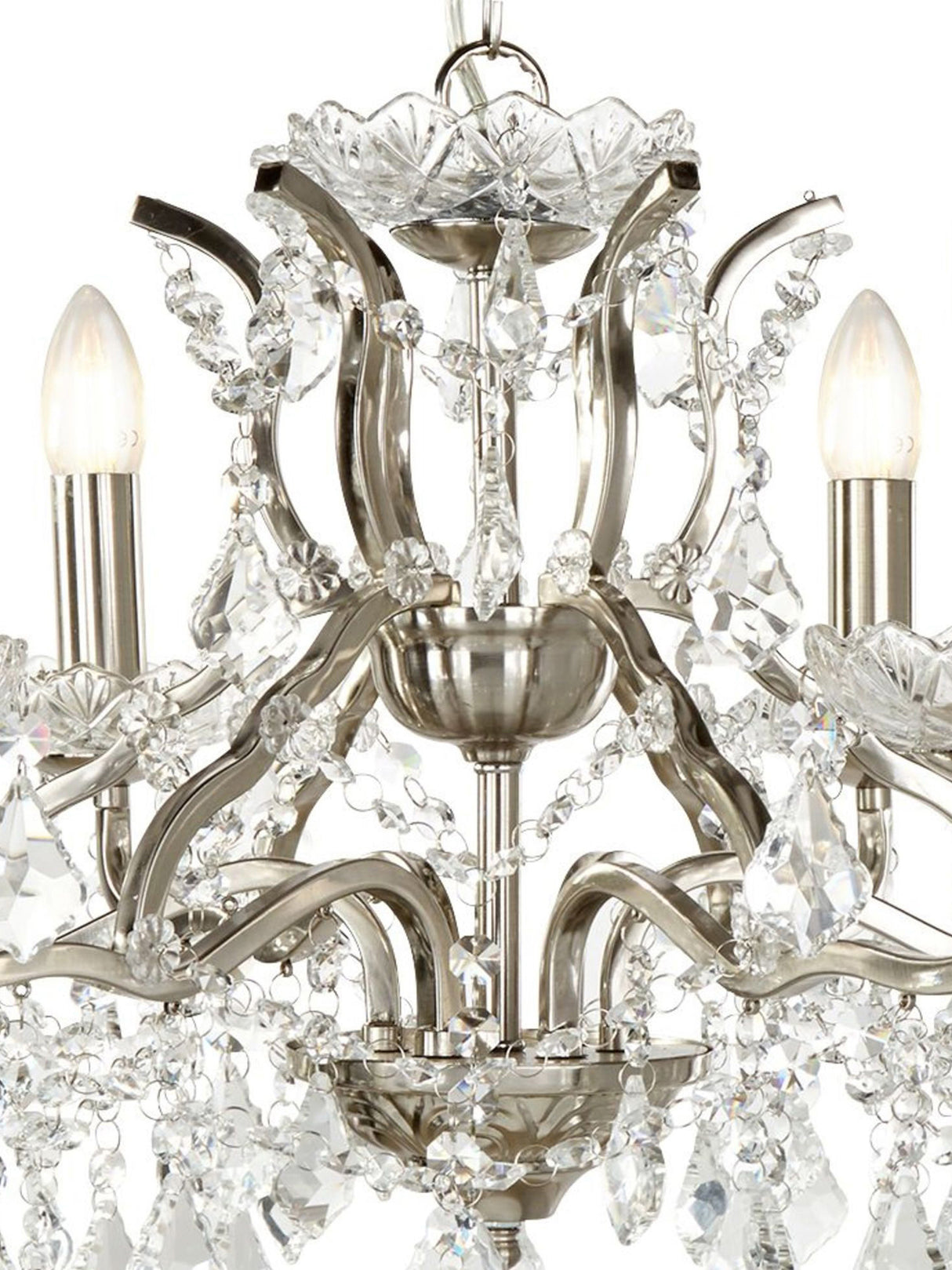 Searchlight Electric Paris 6Lt Chandelier - Satin Silver Metal & Clear Crystal 8736-6SS