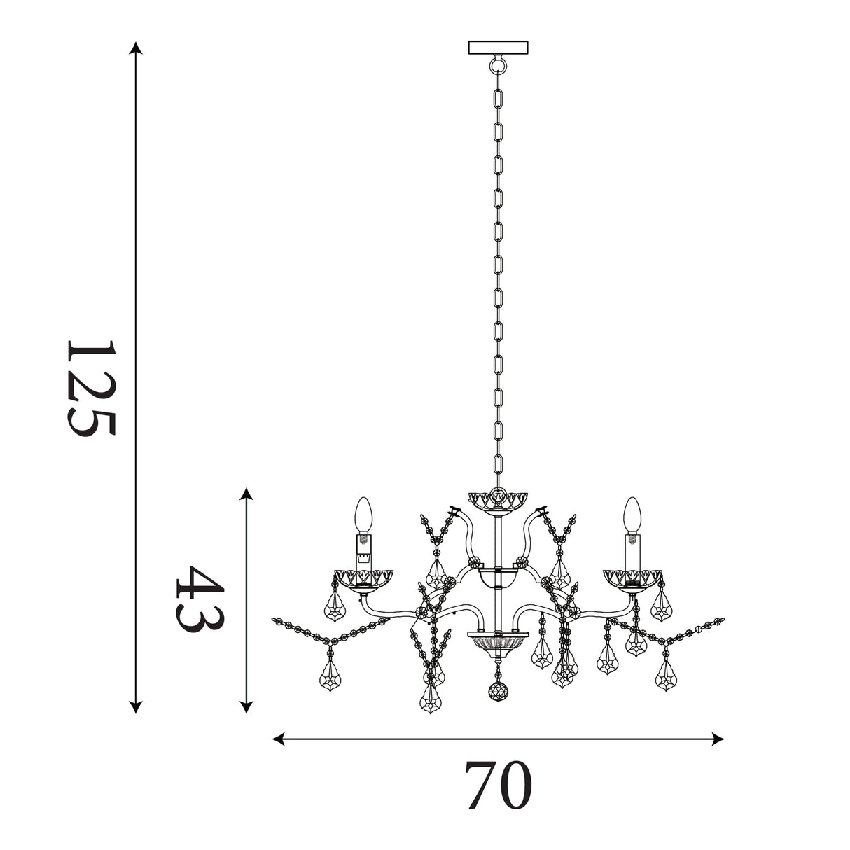 Searchlight Electric Paris 6Lt Chandelier - Satin Silver Metal & Clear Crystal 8736-6SS
