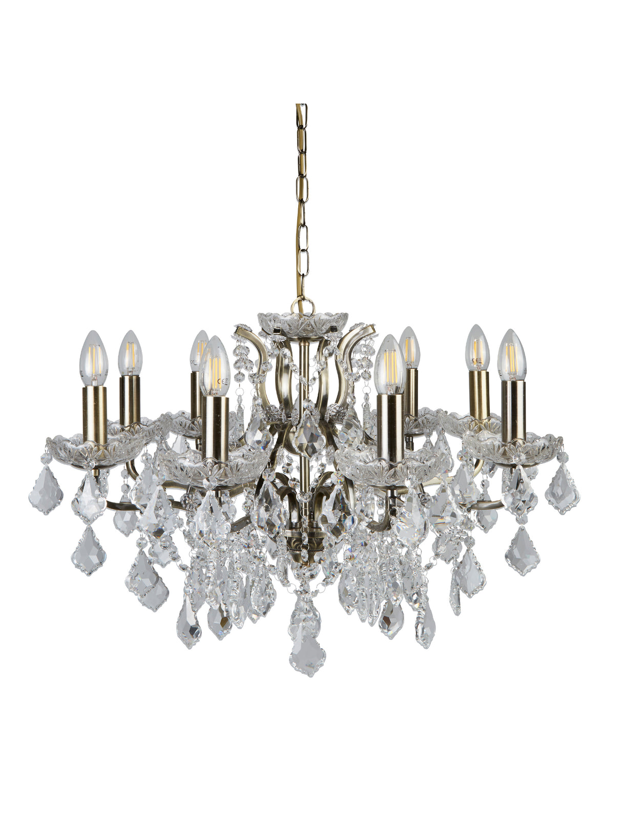 Searchlight Electric Paris 8Lt Chandelier - Antique Brass Metal & Clear Crystal 8738-8AB