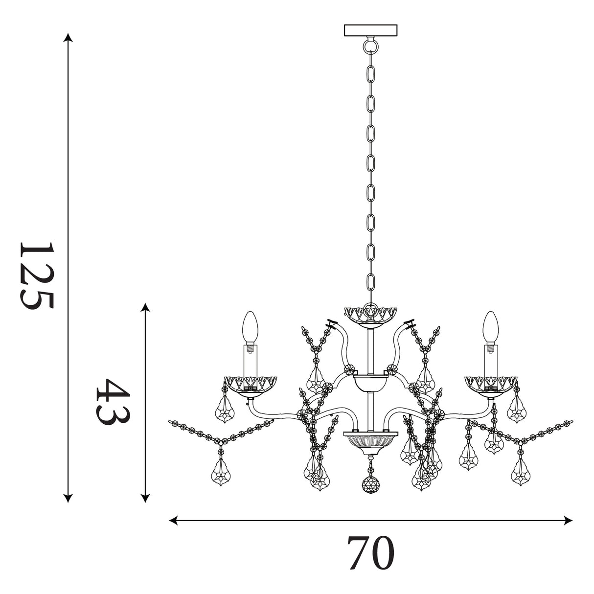 Searchlight Electric Paris 8Lt Chandelier - Antique Brass Metal & Clear Crystal 8738-8AB