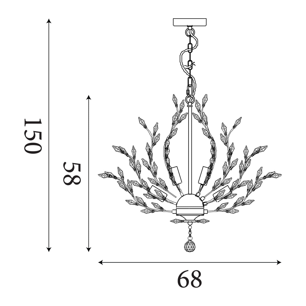 Searchlight Electric Bouquet 7Lt Pendant - Chrome Metal & Crystal 8807-7CC