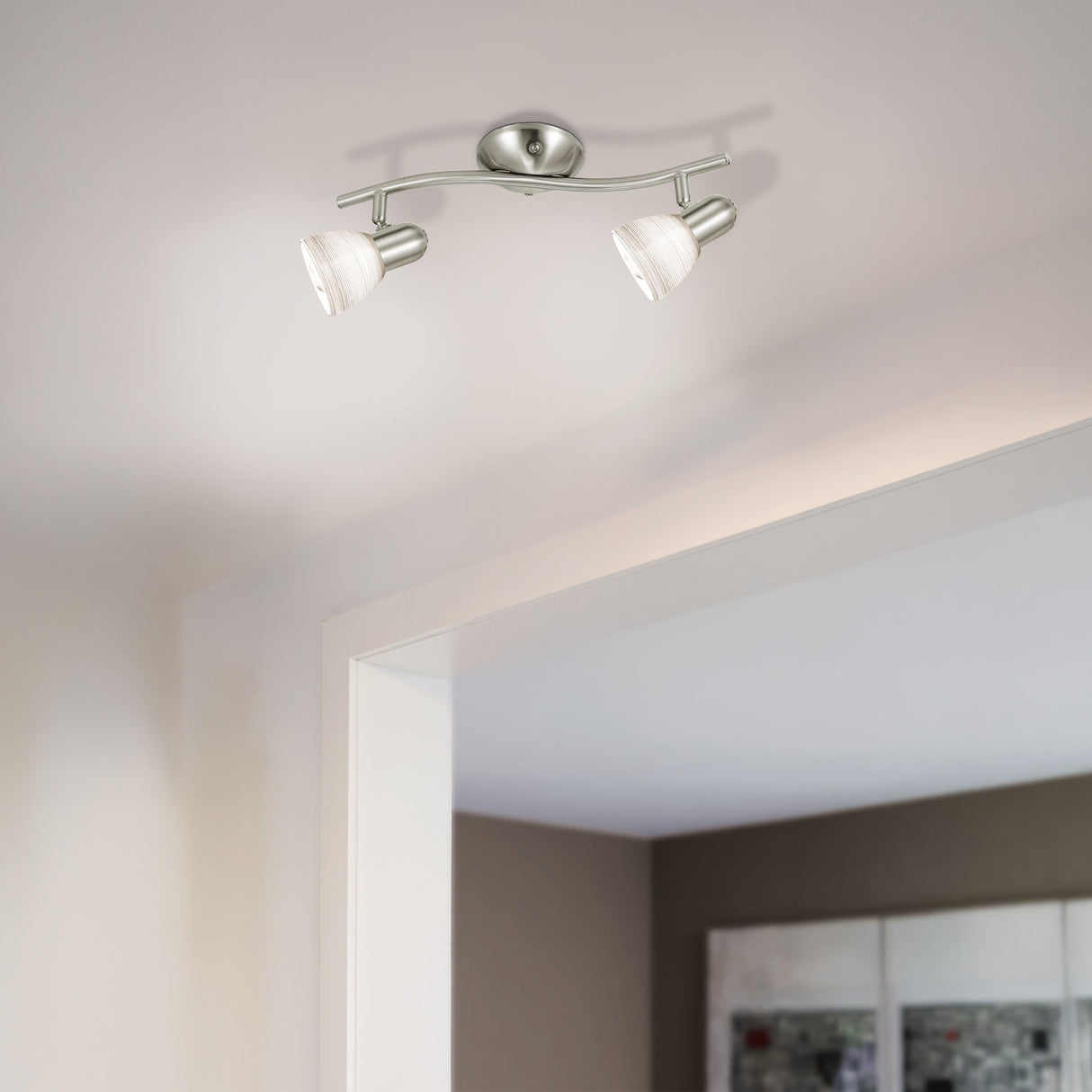 Eglo EU Dakar 1 Satin Nickel Steel & Glass Classic Design 2-Light Spotlight