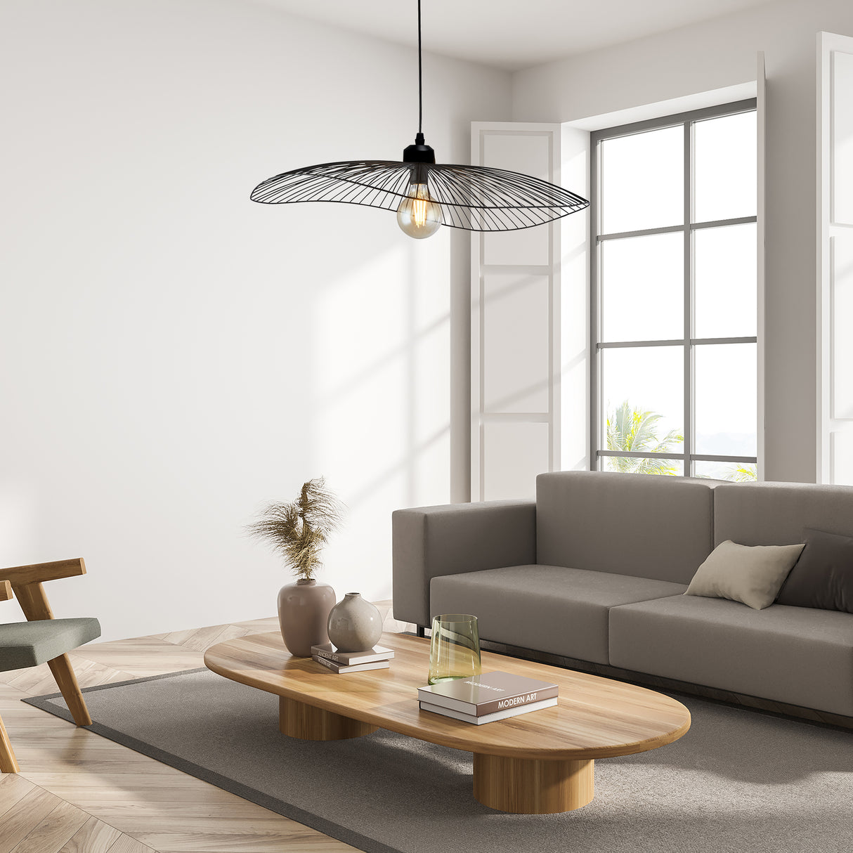 Searchlight Electric Wave Pendant Convertible to Flush - Black Metal 88550BK