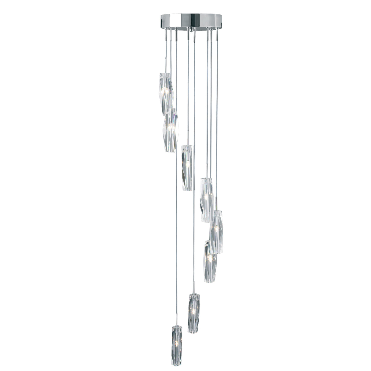 Sculptured Ice Multi-Drop Pendant - Chrome & Glass