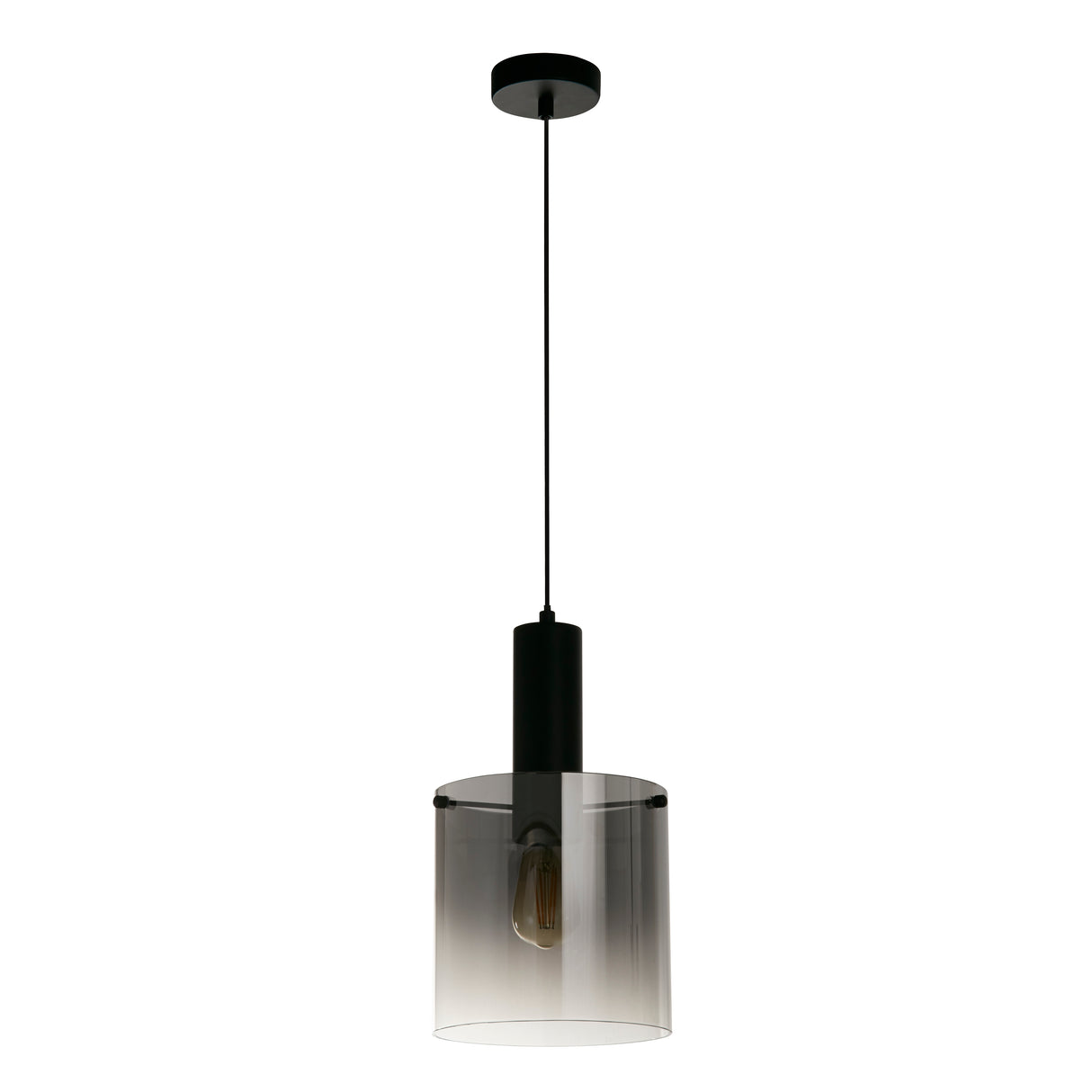 Searchlight Electric Sweden Pendant - Matt Black Metal & Smoked Ombre Glass 88910-1BK