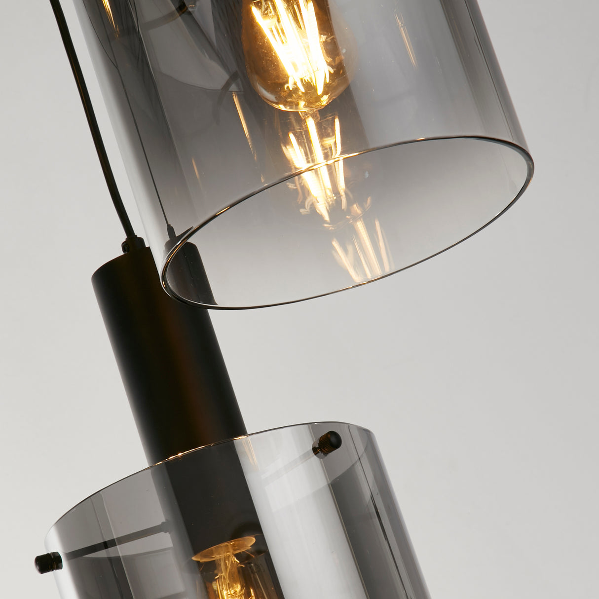 Searchlight Electric Sweden 3Lt Multi-Drop Pendant - Black Metal & Smoked Glass 88910-3BK
