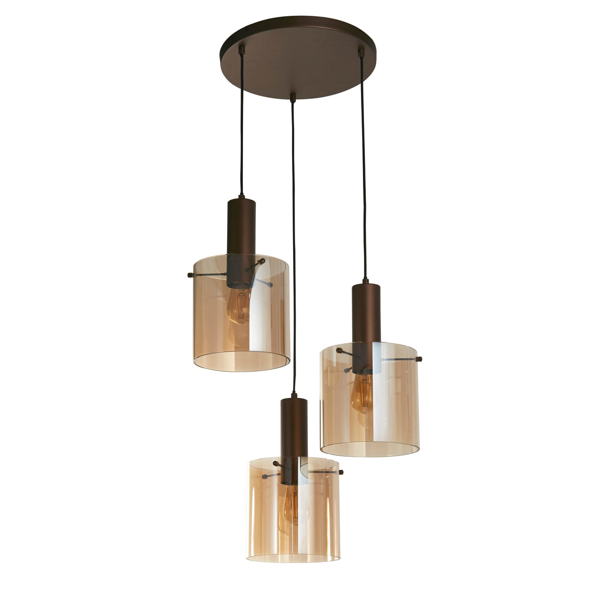 Searchlight Electric Sweden 3Lt Multi-Drop Pendant - Mocha Metal & Amber Glass 88910-3MO