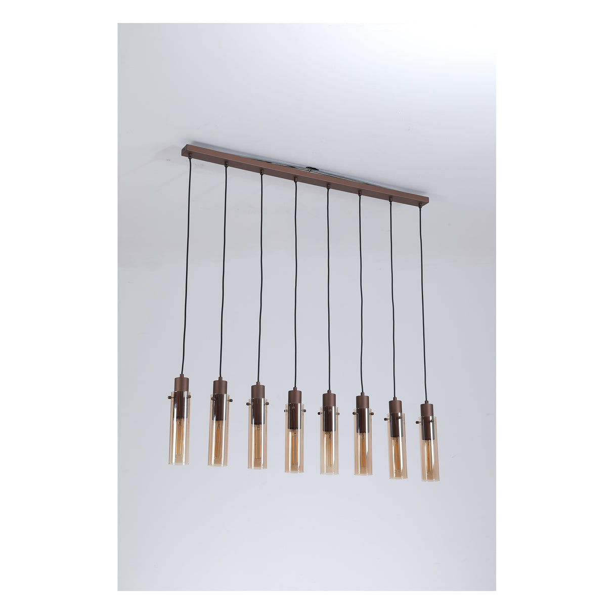 Searchlight Electric Sweden II 8Lt Bar Pendant - Mocha Metal & Amber Glass 88921-8MO