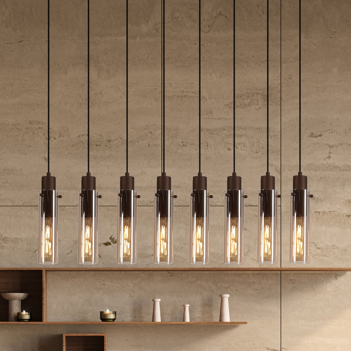 Searchlight Electric Sweden II 8Lt Bar Pendant - Mocha Metal & Amber Glass 88921-8MO
