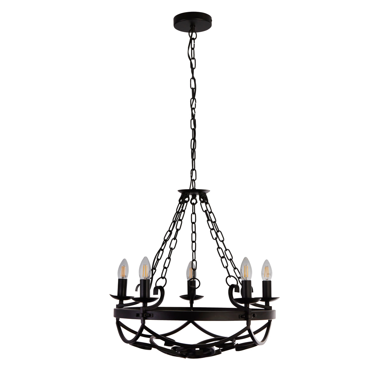 Searchlight Electric Cartwheel III 5Lt Pendant - Black Wrought Iron 8905-5BK