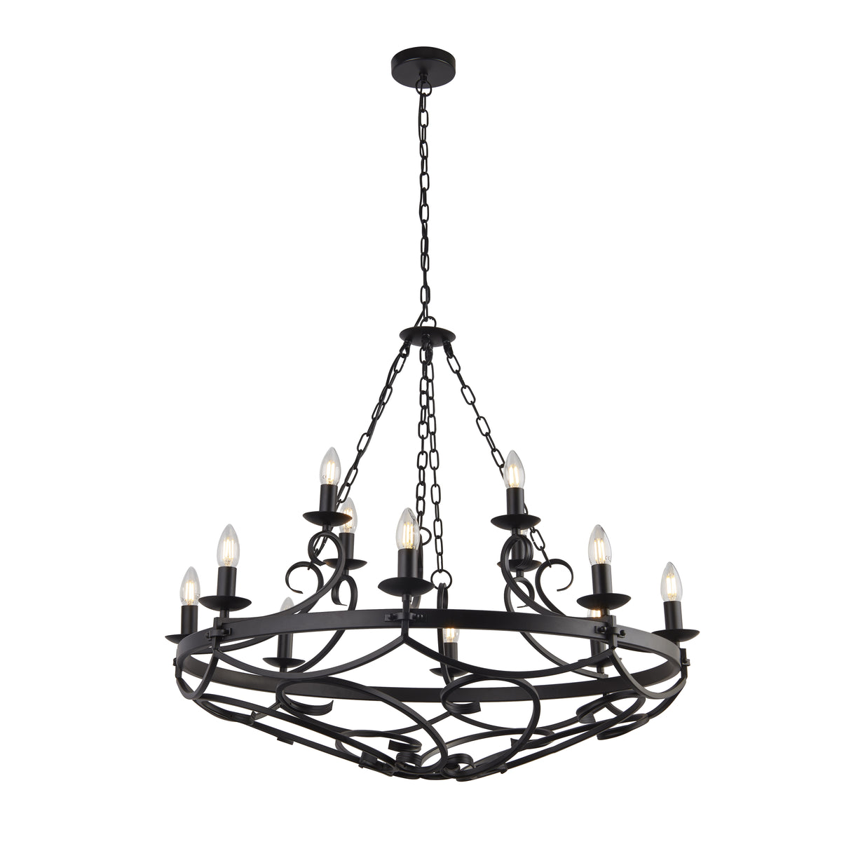 Cartwheel III 12Lt Pendant - Black Wrought Iron