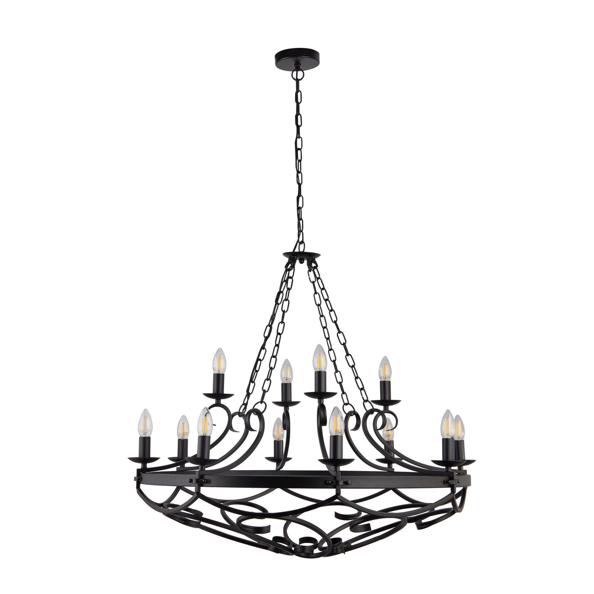 Searchlight Electric Cartwheel III 12Lt Pendant - Black Wrought Iron 8912-12BK