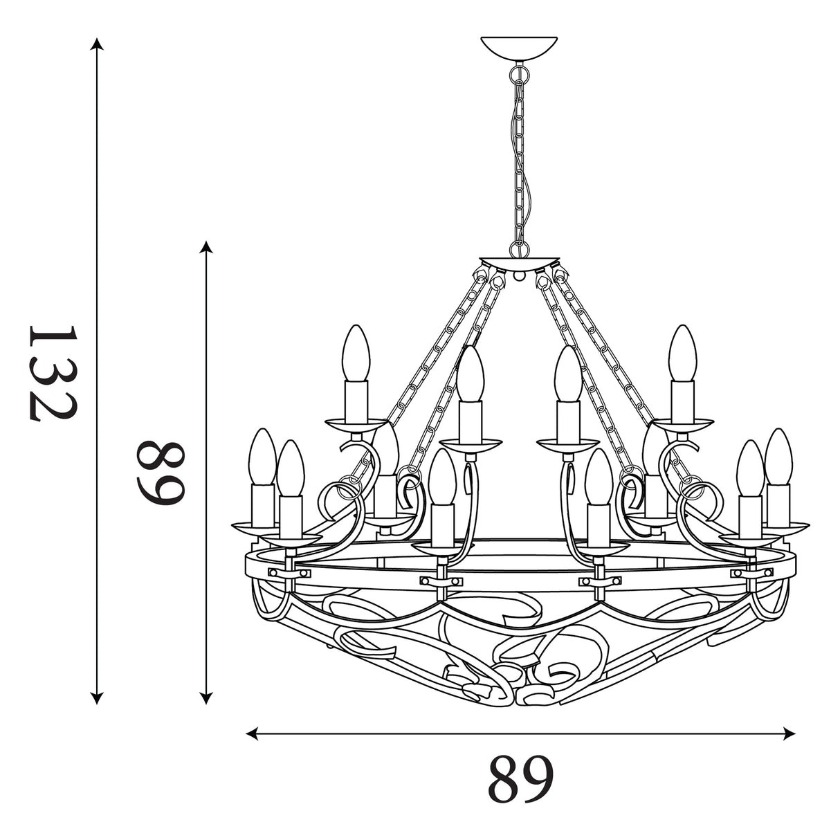 Searchlight Electric Cartwheel III 12Lt Pendant - Black Wrought Iron 8912-12BK