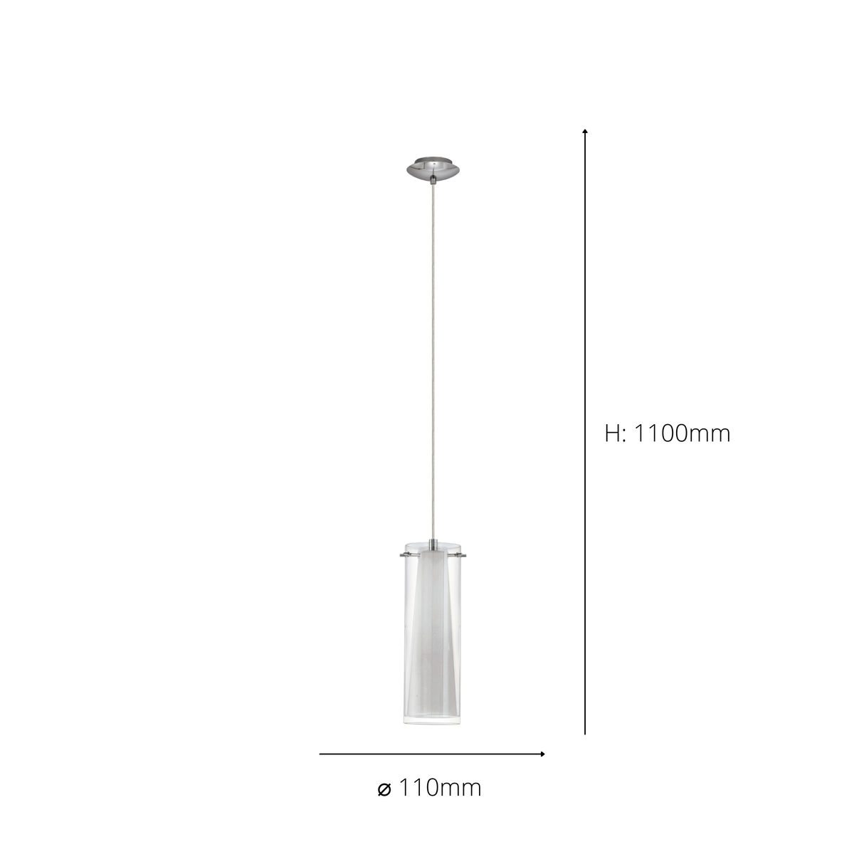 Eglo EU Pinto Clear And White Glass 1 Light Ceiling Pendant, (D) 12cm