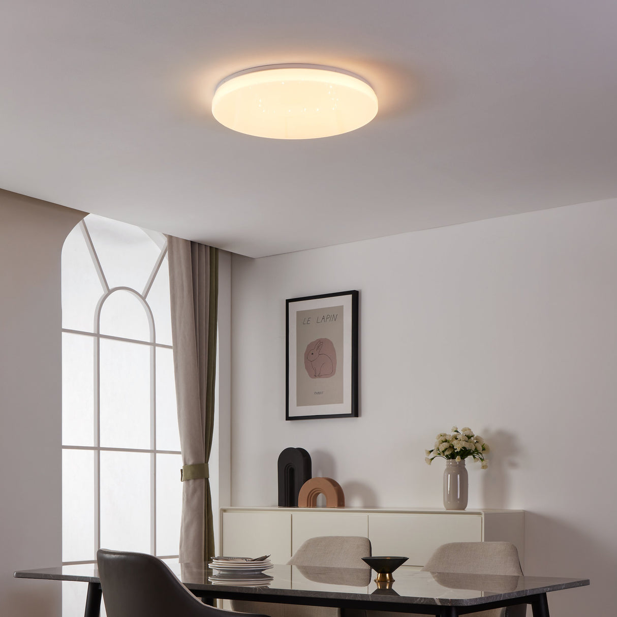 Eglo EU TOTARI?Z Smart LED Ceiling Light – White Crystal?Effect Design, Tuneable White 2700–6500K, App & Remote Control, 530mm Indoor Light