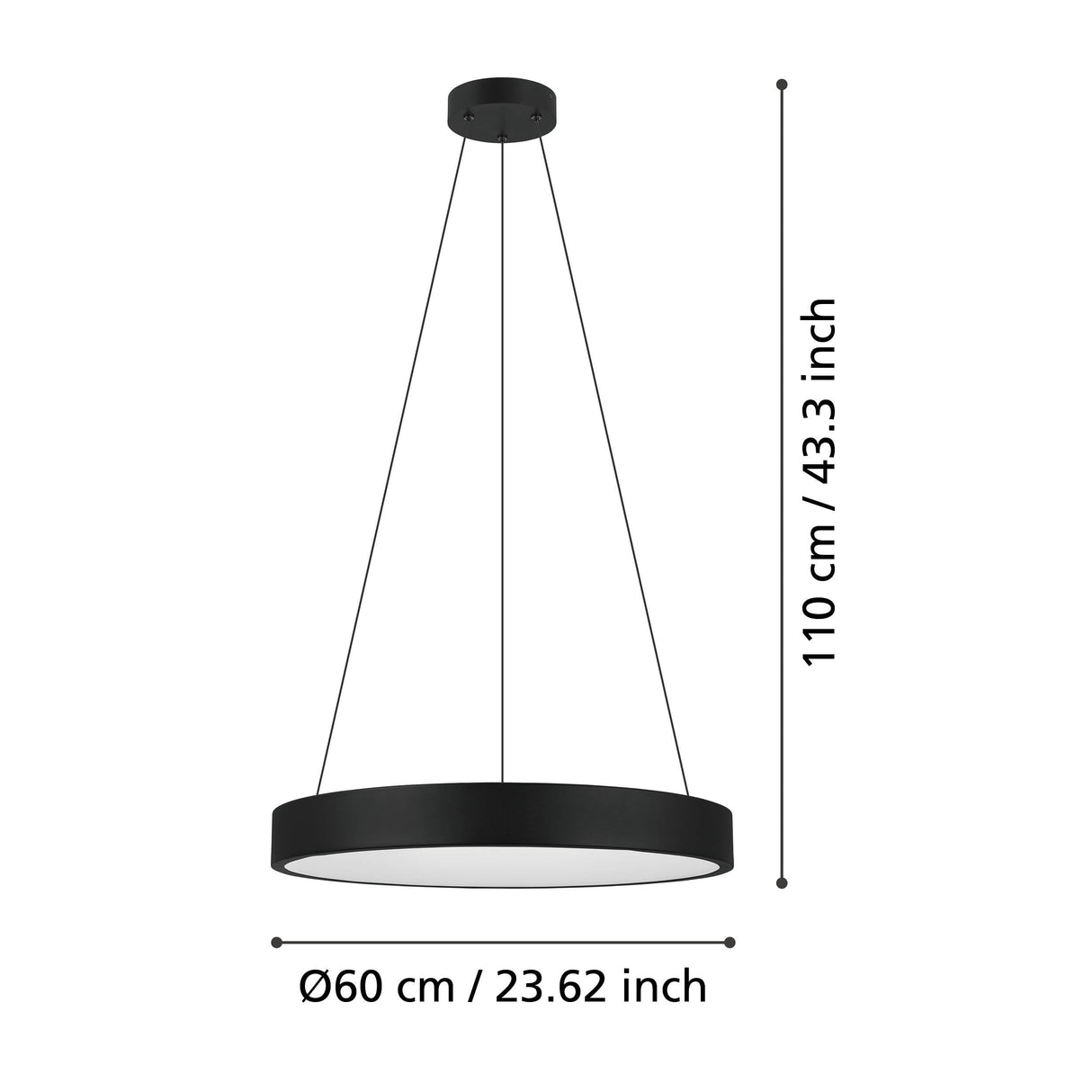 Eglo EU MARGHERA?Z Smart LED Pendant Light – 600mm Black, RGB + Tuneable White, App & Remote Control
