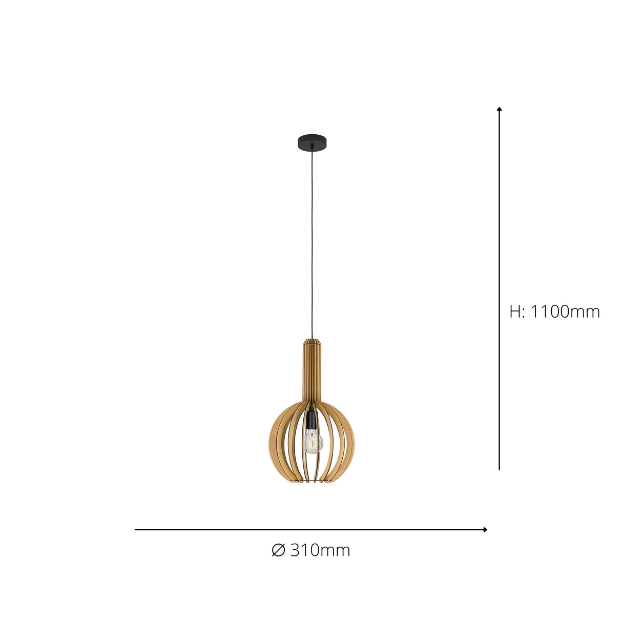 Eglo EU VELASCO Pendant Light – Black Steel & Maple Wood Slatted Shade, E27 Fitting, 310mm Indoor Pendant