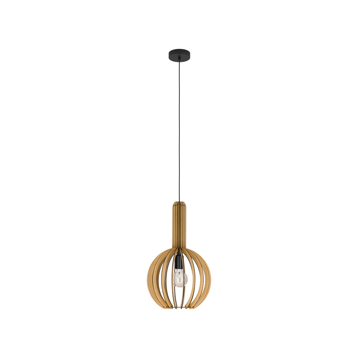 Eglo EU VELASCO Pendant Light – Black Steel & Maple Wood Slatted Shade, E27 Fitting, 310mm Indoor Pendant