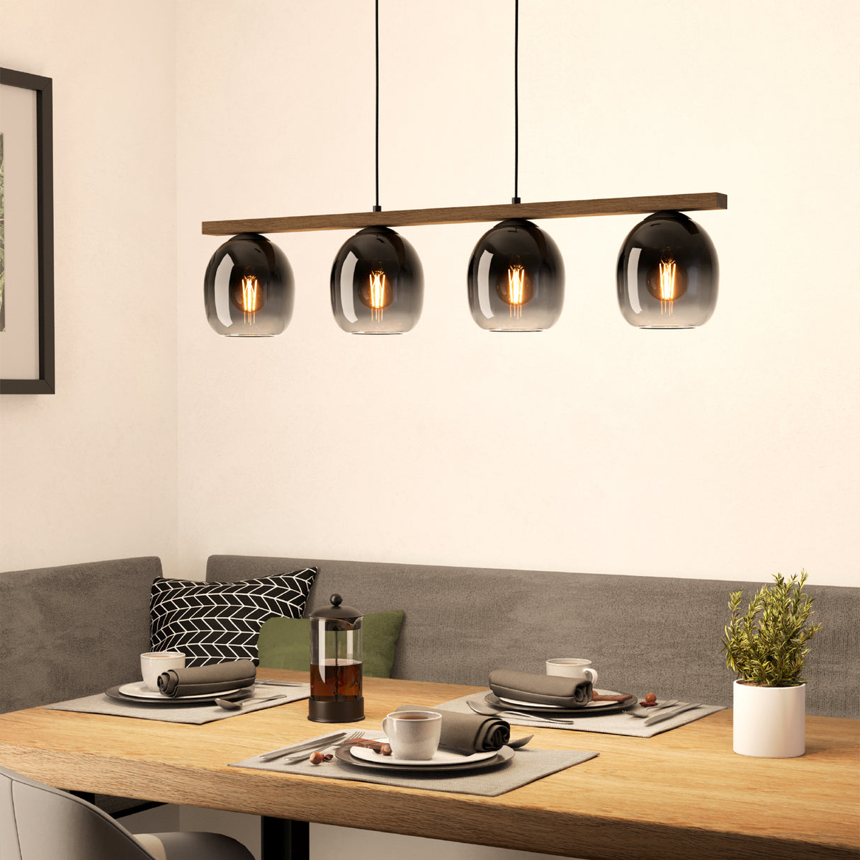 Eglo EU Filago Smoked Black Glass 4 Light Pendant