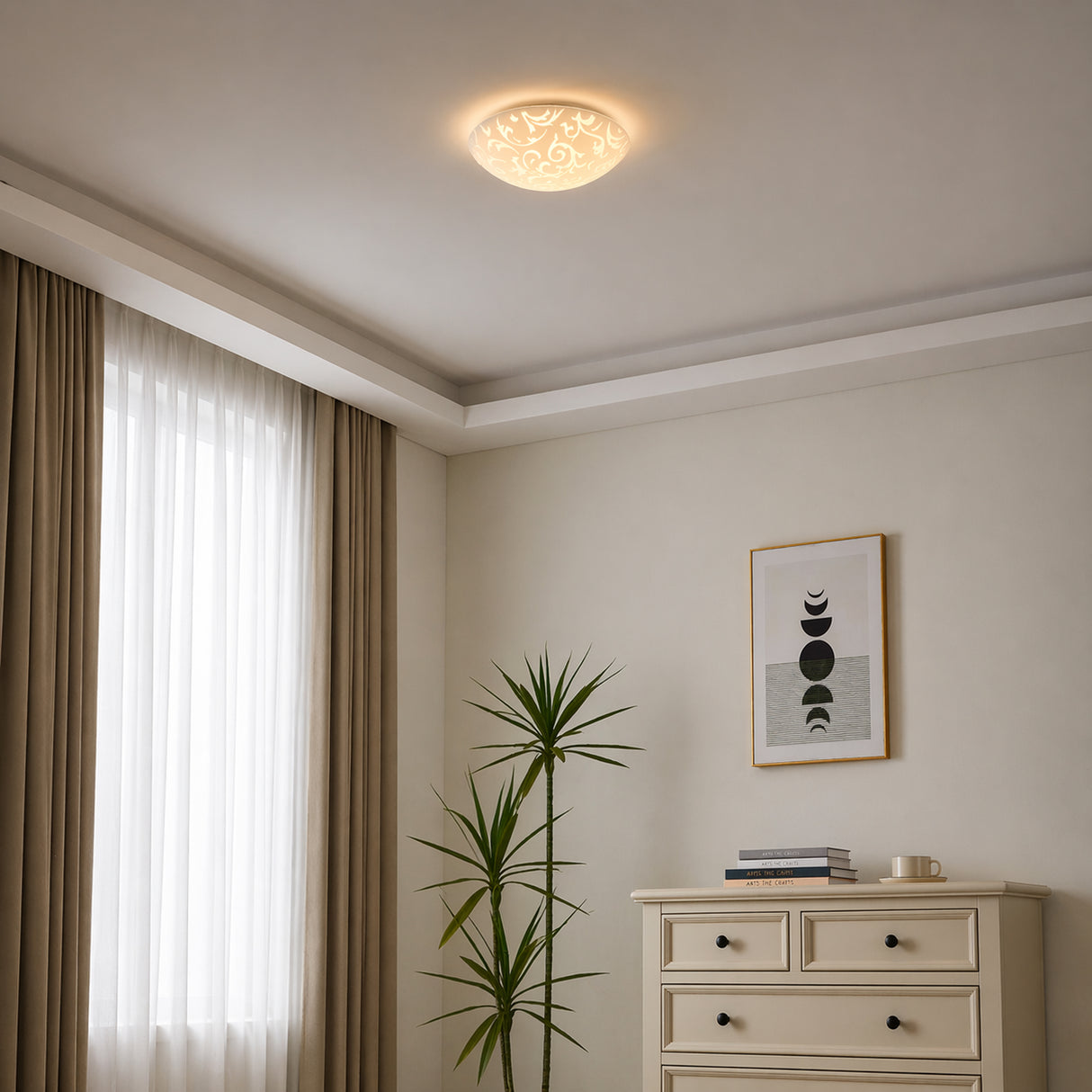 Eglo EU SCALEA?1 Wall or Ceiling Light – White Steel with Decorative Satin Glass, E27, Indoor Lighting